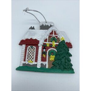 Snowy Red Brick House Christmas Ornament Holiday Winter 3.75 Tall 4 Wide